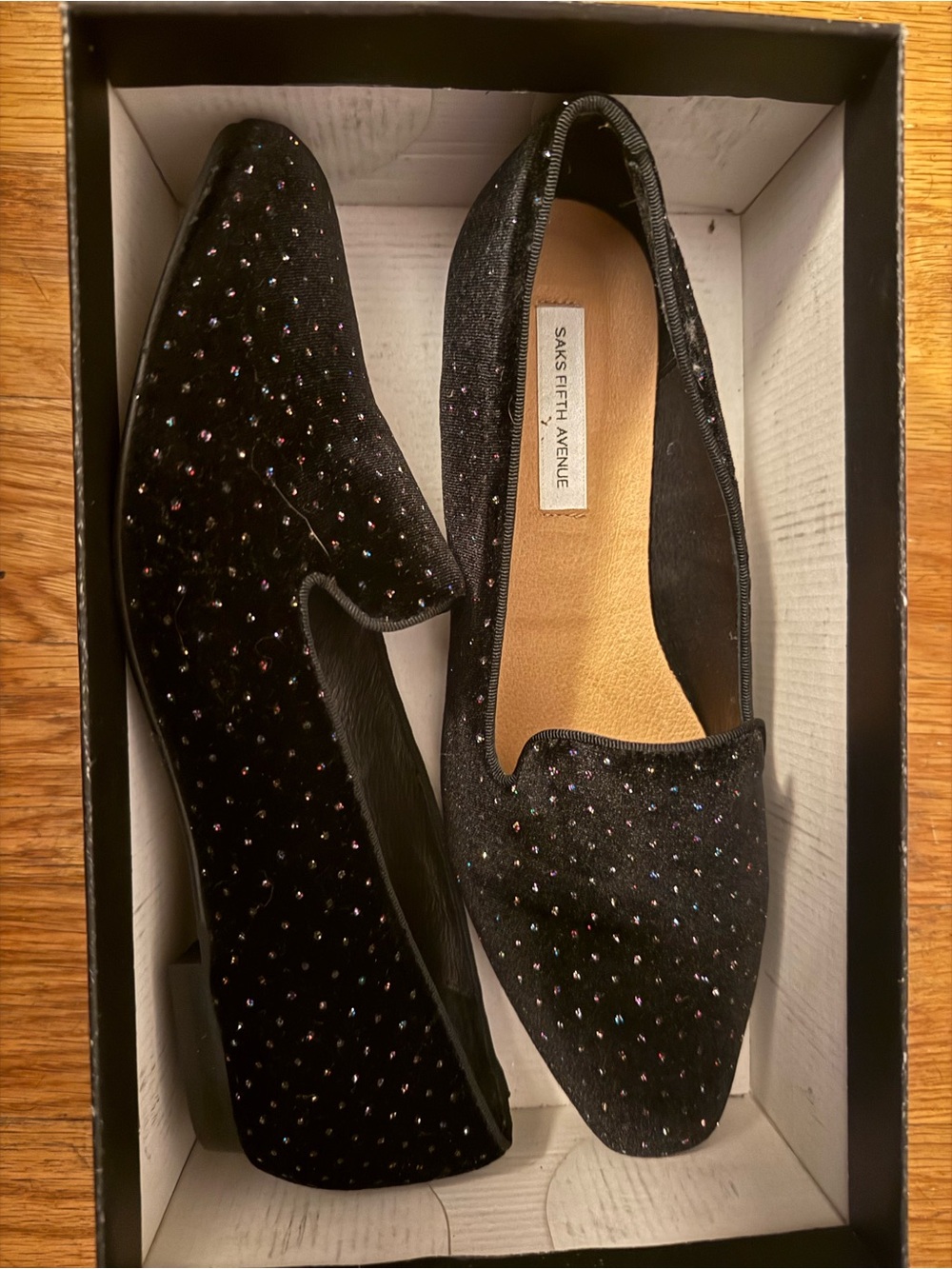 Saks Fifth Avenue Black Velvet Pointed-Toe Sparkle Flats